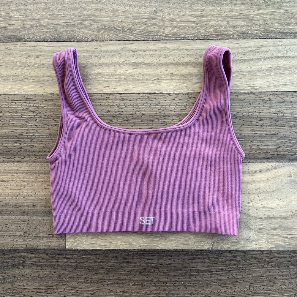 Set Active Pink Ribbed Top